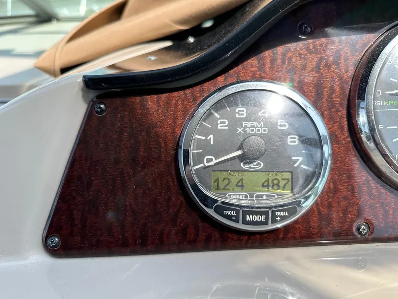 Slide: The Image of Close-up of 2008 Sea Ray 330 Sundancer RPM gauge on boat dashboard. - 14