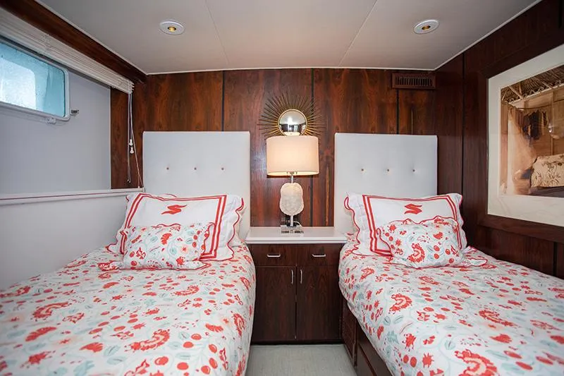 Slide: The Image of Luxurious bathroom in 1966 Burger Classic yacht with modern amenities and elegant decor. - 30