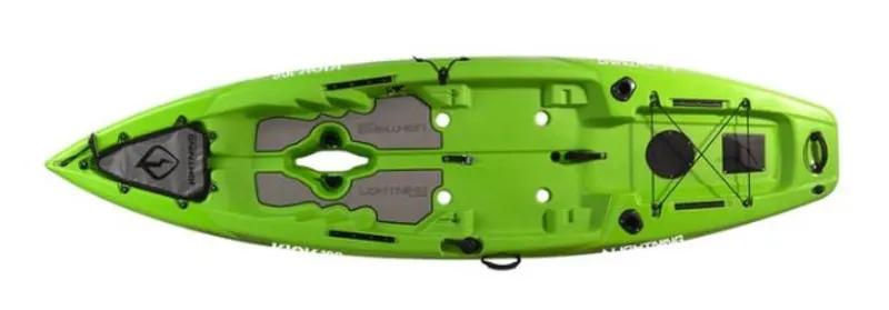 Slide: The Image of 2023 Lightning Kayaks Kick 106, green sit-on-top kayak, top view. - 10