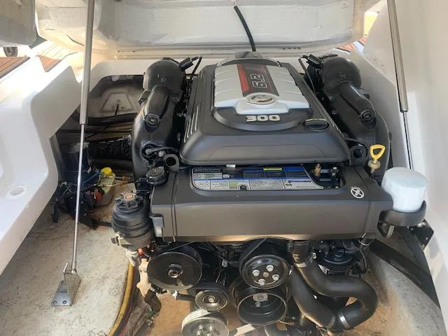 Slide: The Image of 2017 Monterey 258 SS boat engine compartment with 300 HP engine. - 6