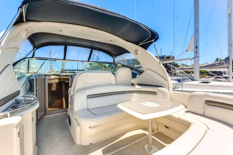 Slide: The Image of 2005 Sea Ray 390 Sundancer Cockpit and helm. - 5