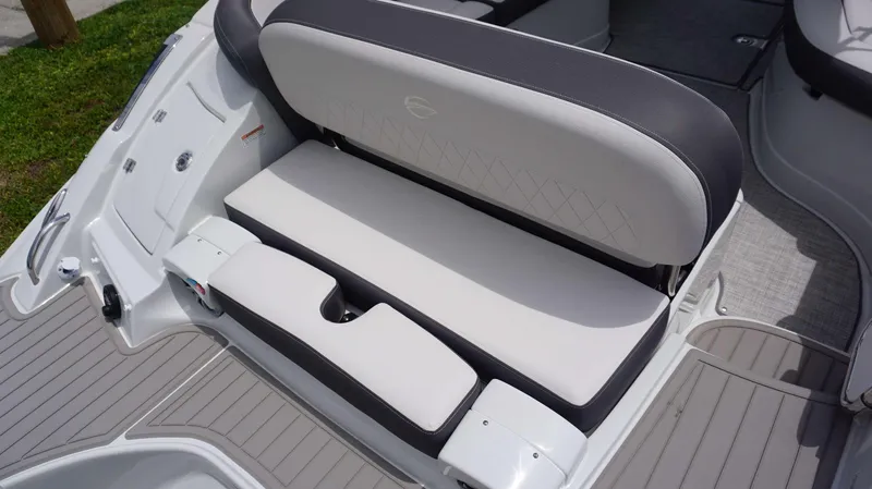 Slide: The Image of 2024 Crownline 290 XSS boat seating area with sleek, modern design and comfortable upholstery. - 5
