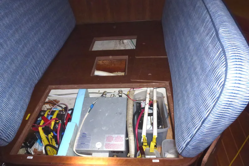 Slide: The Image of Interior of a 1984 Morgan 454 with open floor hatch. - 37