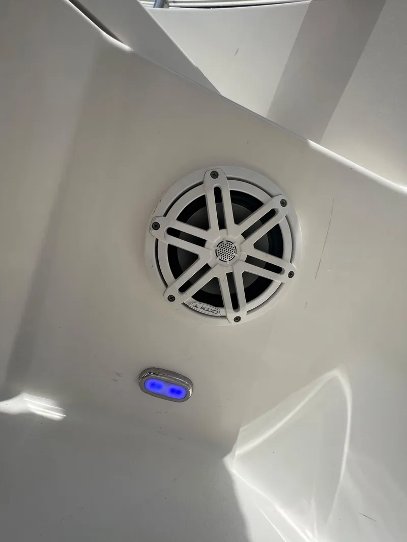 Slide: The Image of Speaker and control panel on 2020 Cobia 220 boat interior. - 14