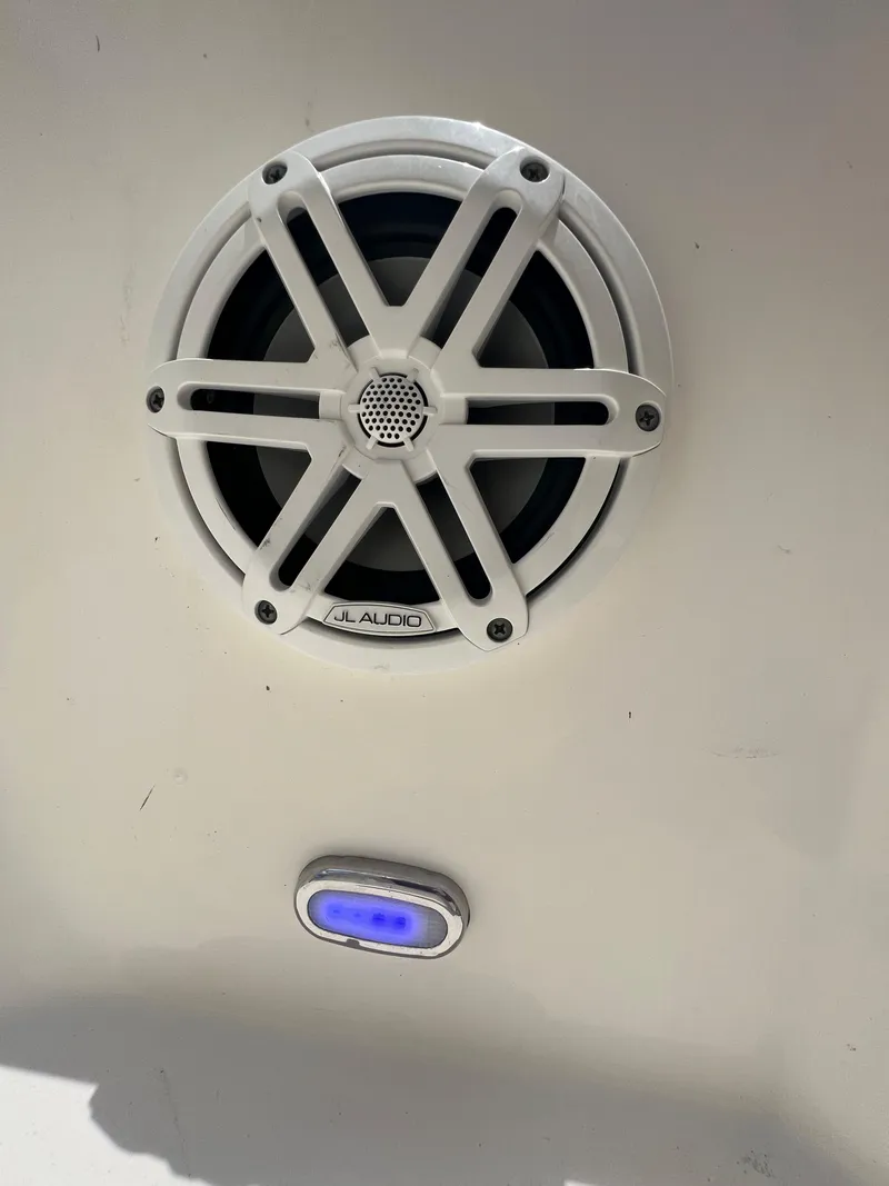 Slide: The Image of Boat speaker and LED light on a 2020 Cobia 220. - 15