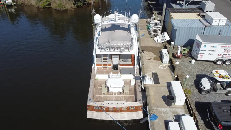 Slide: The Image of Aerial view of 2012 Custom Carolina Ritchie Howell 60 Sportfish docked. - 7