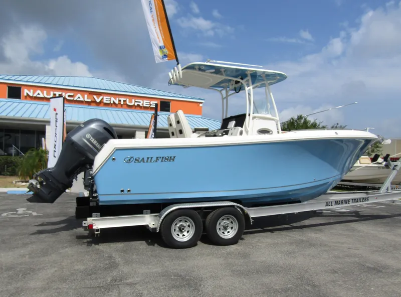 Slide: The Image of 2024 Sailfish 242 CC boat on a trailer at Nautical Ventures. - 3