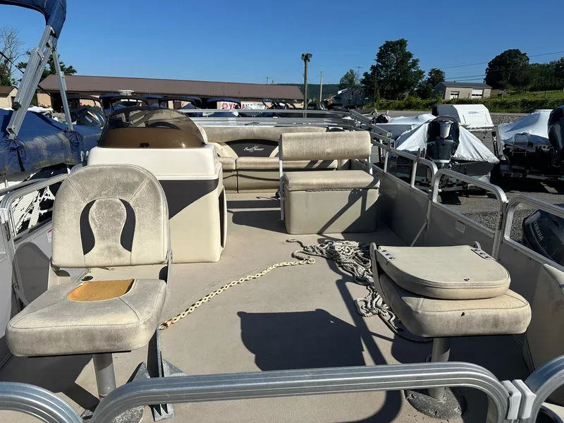 Slide: The Image of 2017 Sun Boatwork Oasis 818 pontoon boat with Yamaha 50Hp, spacious seating, and trailer. - 6