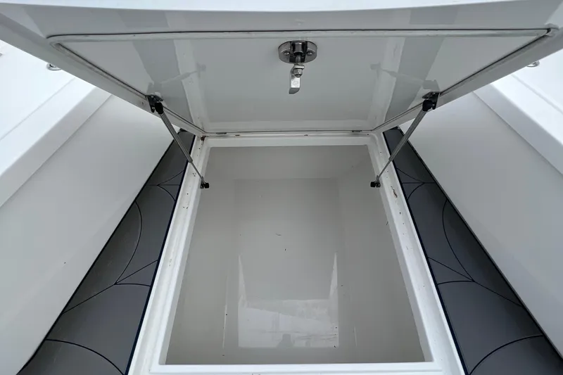 Slide: The Image of Open storage compartment on a 2018 Buddy Davis 34 boat. - 24