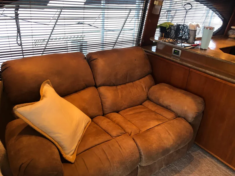 Slide: The Image of Interior of 2007 Meridian 580 Pilothouse with brown sofa. - 14