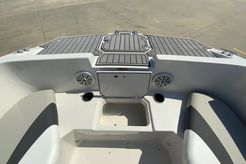 Slide: The Image of 2024 Starcraft SVX 171 boat interior with speakers and storage compartments. - 19