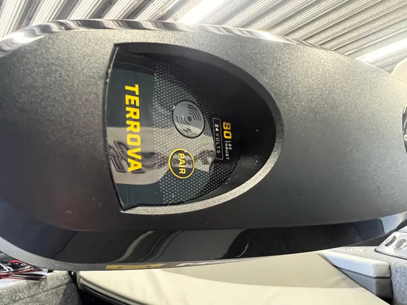 Slide: The Image of Close-up of Terrova motor on 2023 MirroCraft 176 Dual Impact boat. - 8