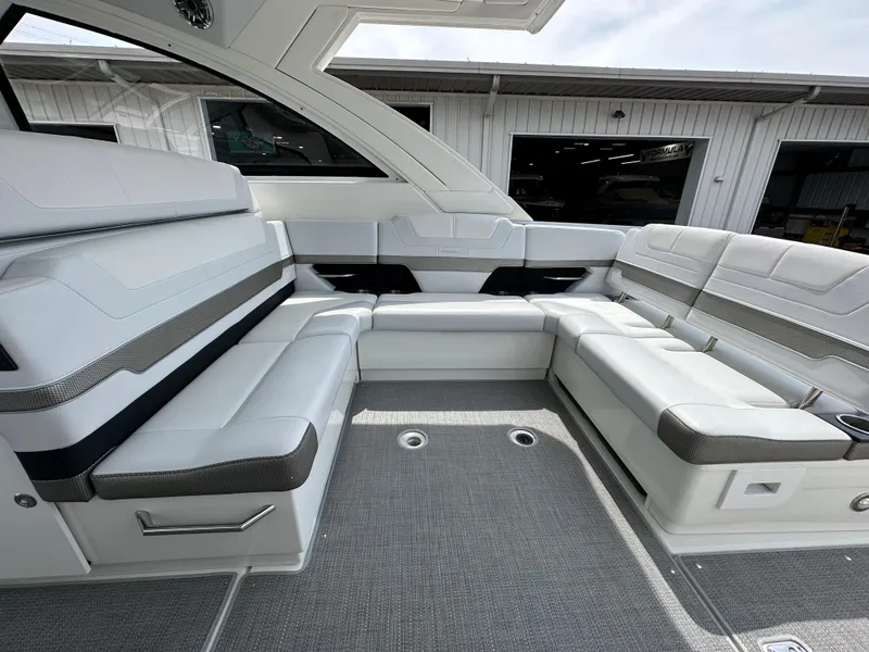 Slide: The Image of 2021 Formula 380 SSC boat interior with modern helm and seating area. - 21