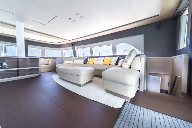 Slide: The Image of Luxurious interior of 2020 Lagoon SEVENTY 7 yacht with modern seating and elegant design. - 39