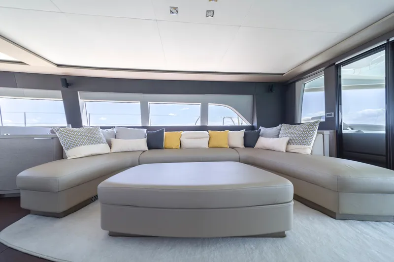 Slide: The Image of Luxurious interior of 2020 Lagoon SEVENTY 7 yacht with plush seating and cushions. - 40