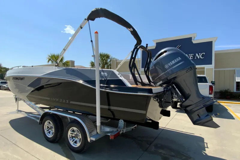 Slide: The Image of 2024 Starcraft SVX 191 boat with Yamaha outboard motor on trailer. - 5