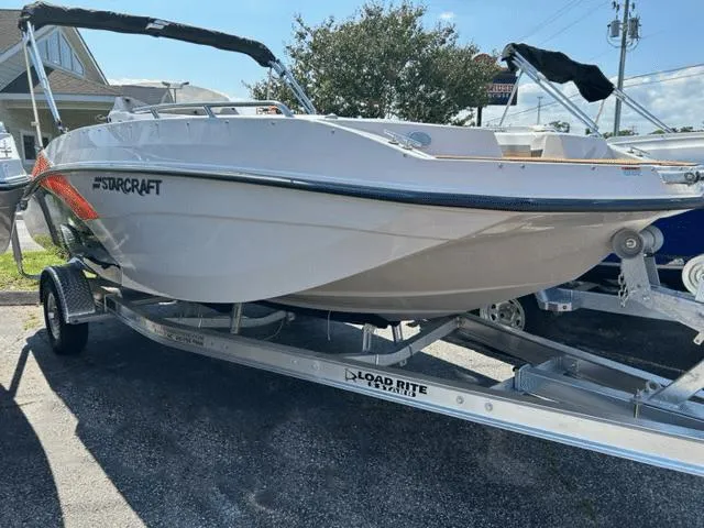 Slide: The Image of 2024 Starcraft SVX 191 boat on Load Rite trailer in outdoor lot. - 0