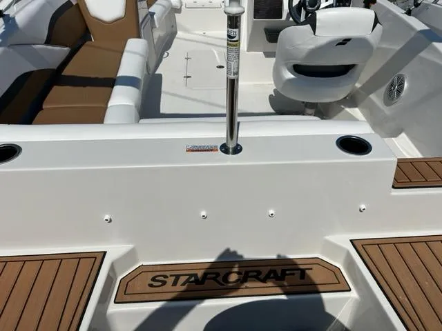 Slide: The Image of 2024 Starcraft SVX 191 boat interior with seating and steering wheel. - 8