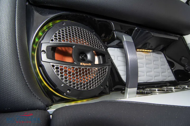 Slide: The Image of 2023 MasterCraft X24 boat interior with Klipsch speaker system. - 28