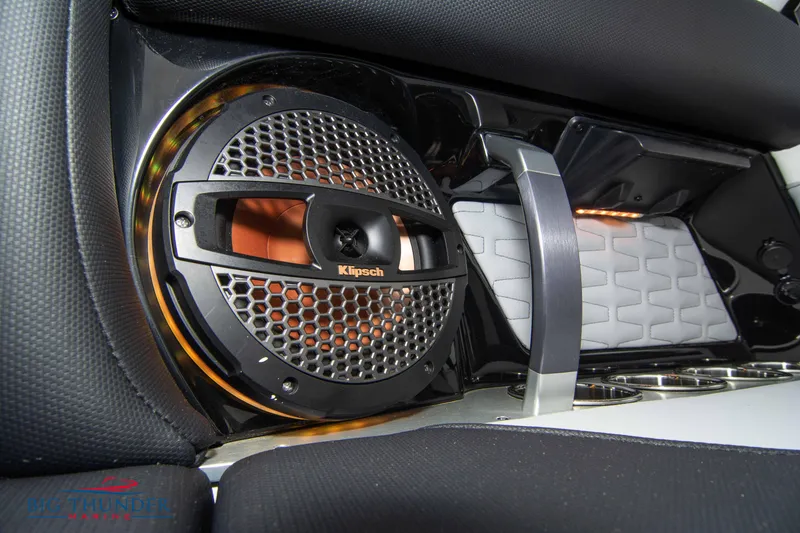 Slide: The Image of 2023 MasterCraft X24 boat interior with Klipsch speaker system. - 29