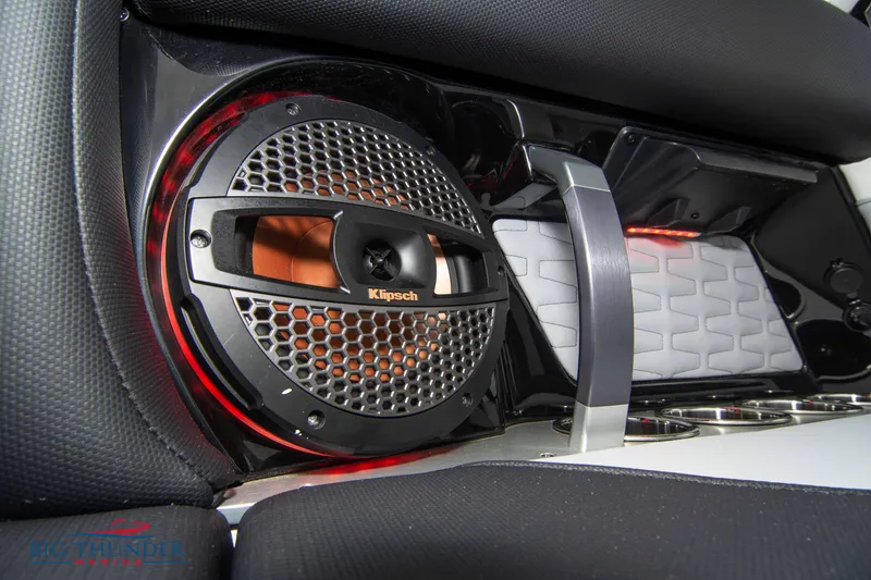 Slide: The Image of 2023 MasterCraft X24 boat interior with Klipsch speaker and modern design. - 30
