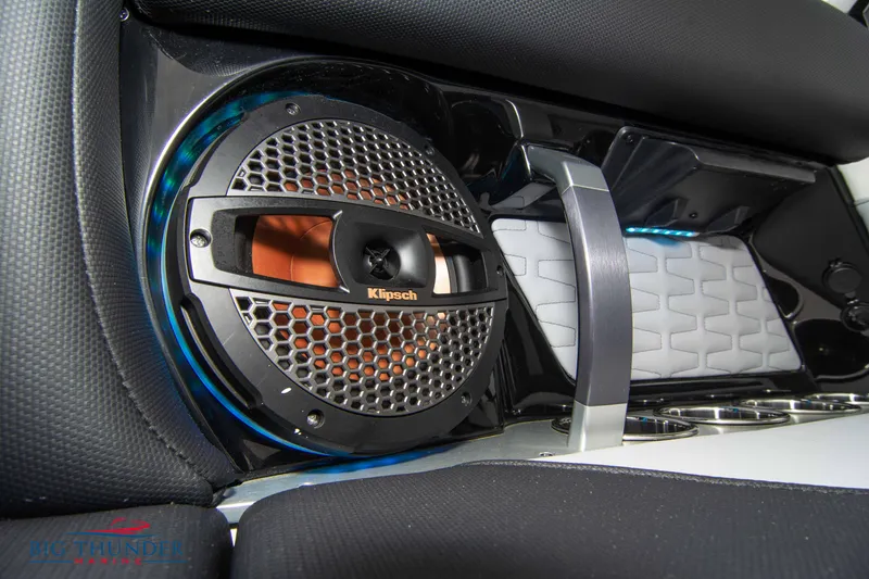 Slide: The Image of 2023 MasterCraft X24 boat interior with Klipsch speaker system. - 33