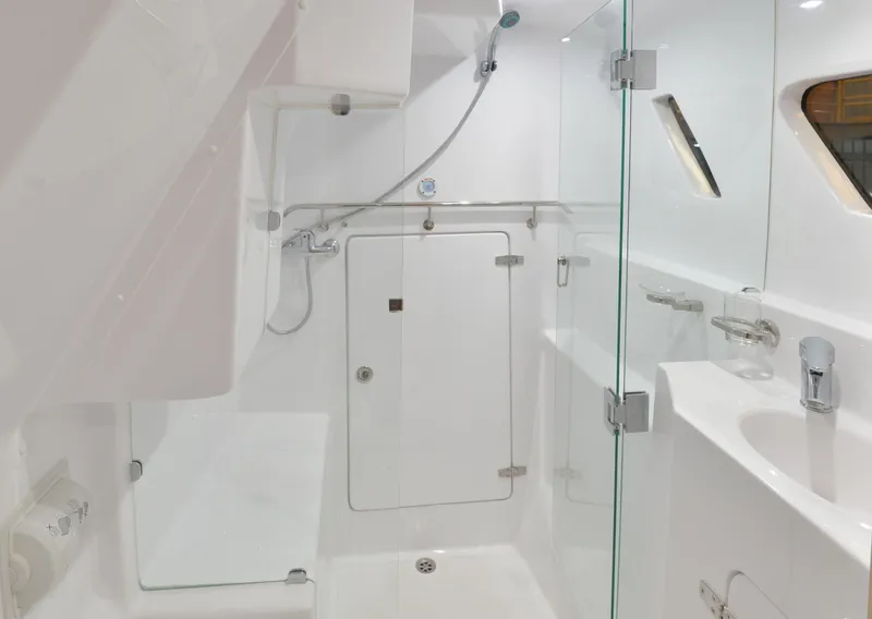 Slide: The Image of Modern bathroom in 2025 Seawind 1170 yacht with glass shower and sleek fixtures. - 34