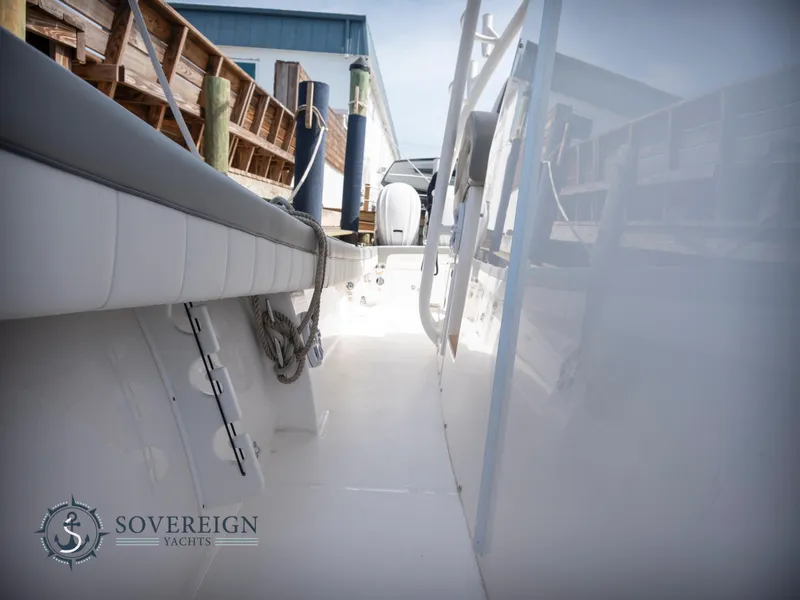 Slide: The Image of 2023 Regulator 41 yacht side deck view at Sovereign Yachts. - 39
