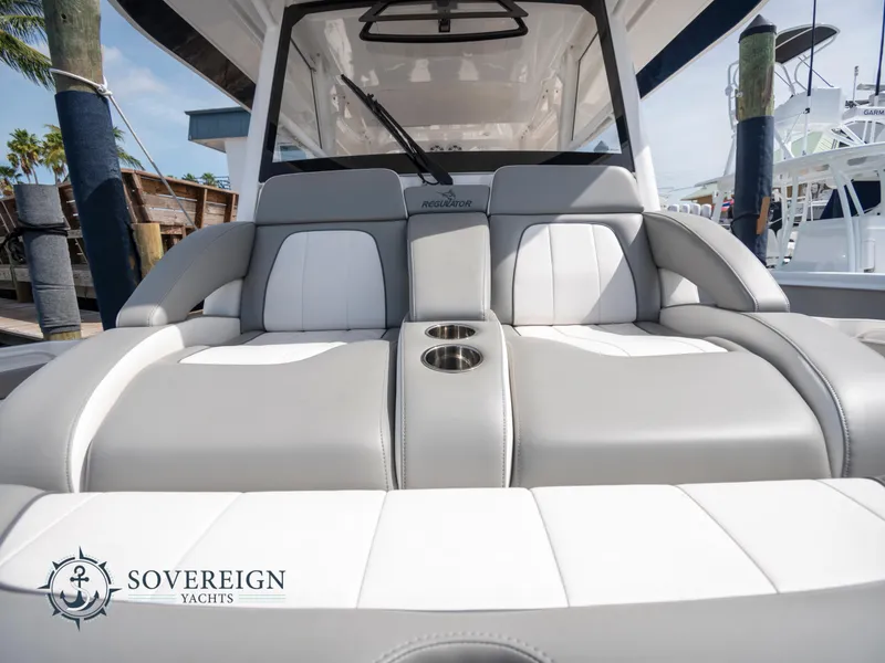 Slide: The Image of 2023 Regulator 41 yacht seating area at Sovereign Yachts. - 42