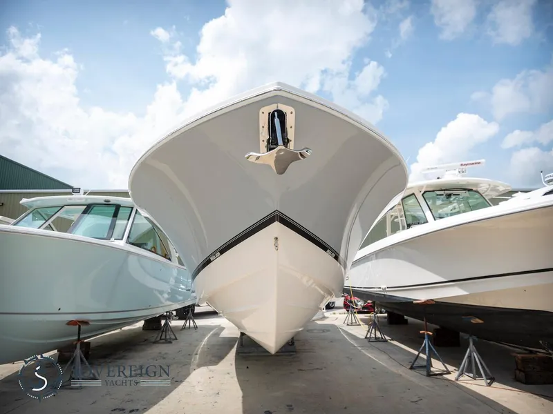 Slide: The Image of 2023 Regulator 34 boat on display at Sovereign Yacht. - 2