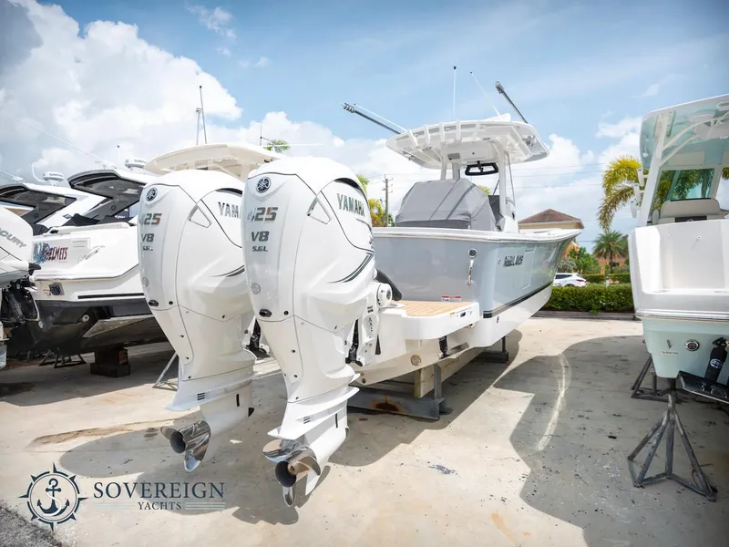 Slide: The Image of 2023 Regulator 34 boat with twin Yamaha 425 engines at Sovereign Yachts. - 6
