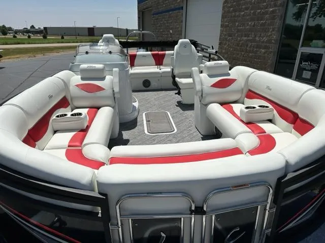 Slide: The Image of 2023 JC Neptoon 25 SB Sport pontoon boat with red and white seating. - 6