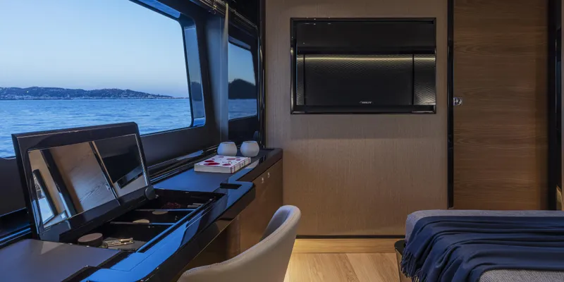 Slide: The Image of Luxurious interior of 2025 Absolute NAVETTA 75 yacht with ocean view. - 31