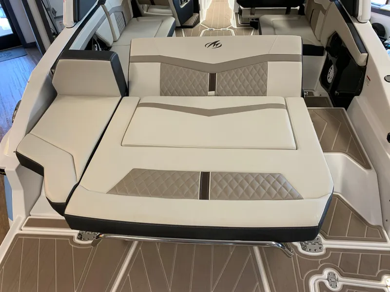 Slide: The Image of 2024 Monterey 278 Super Sport boat interior with luxurious seating and modern design. - 10