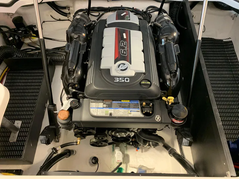 Slide: The Image of 2024 Monterey 278 Super Sport engine compartment with 6.2L 350 horsepower engine. - 13