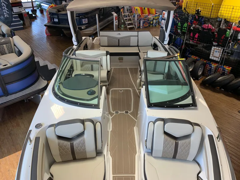 Slide: The Image of 2024 Monterey 278 Super Sport boat interior with luxurious seating and modern design. - 2