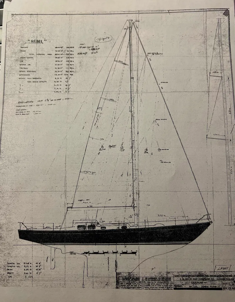 Slide: The Image of Blueprint of 1977 Van De Stadt Rebel 42 sailboat design. - 40