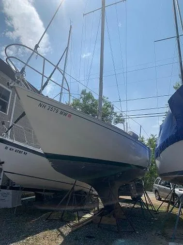 Slide: The Image of 1979 Sabre 28-2 sailboat on stands, hull number NH 2579 MW. - 0