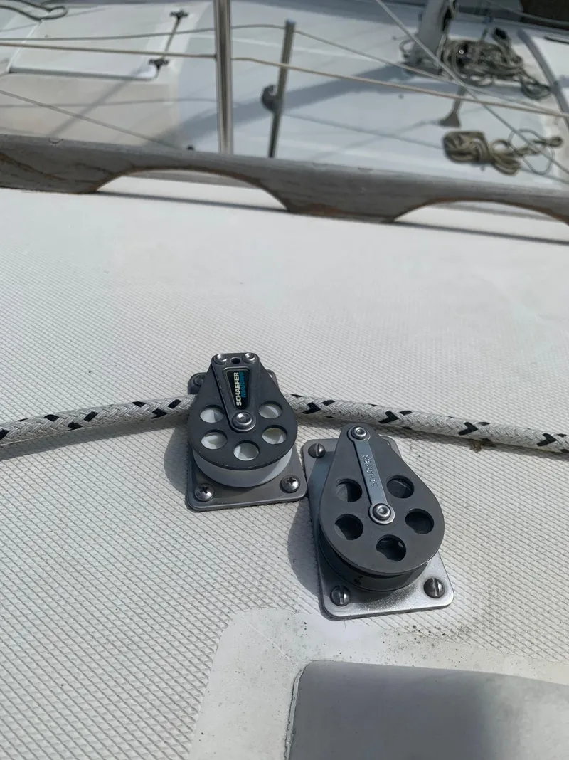 Slide: The Image of Deck hardware on a 1979 Sabre 28-2 sailboat. - 12