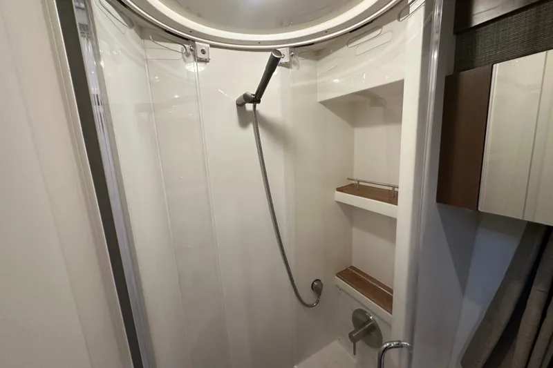Slide: The Image of Shower area in 2017 Sea Ray Sundancer 400 yacht with modern fixtures. - 73
