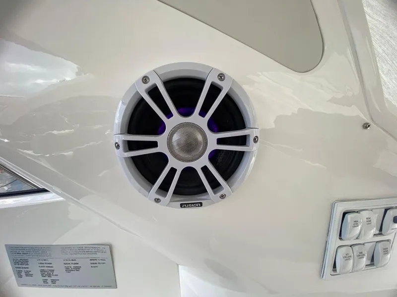 Slide: The Image of Close-up of a speaker and control panel on a 2014 Sunseeker 48 Portofino XPS yacht. - 25