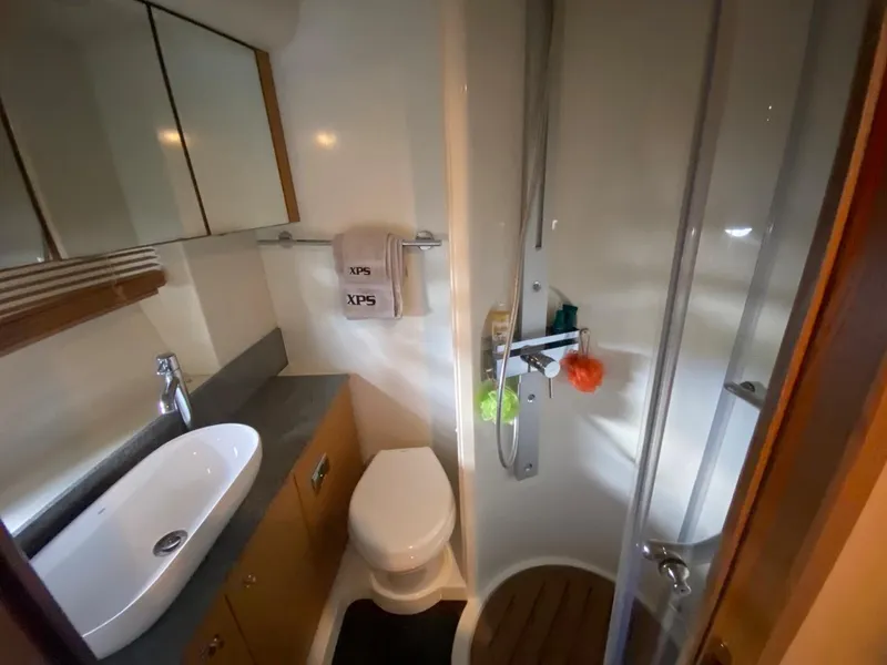 Slide: The Image of Luxurious bathroom in 2014 Sunseeker 48 Portofino XPS yacht with modern fixtures. - 49