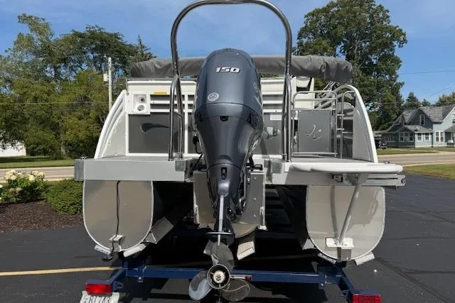 Slide: The Image of 2023 JC Neptoon 23 TT Sport pontoon boat with 150 HP outboard motor, rear view. - 3
