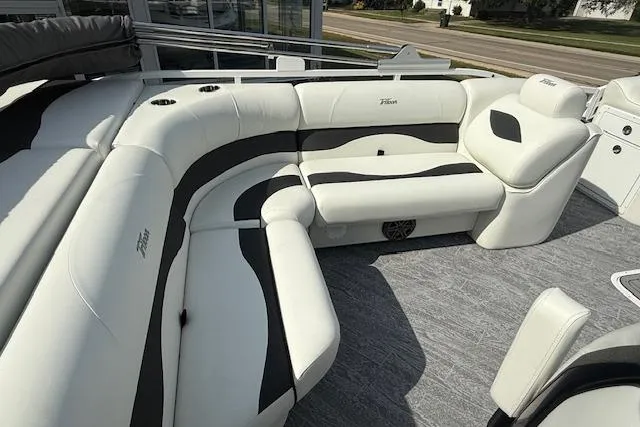 Slide: The Image of 2023 JC Neptoon 23 TT Sport boat interior with plush white seating and modern design. - 7