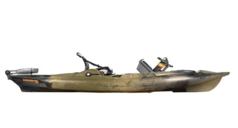 Slide: The Image of 2023 Old Town Sportsman Bigwater PDL 132 kayak, side view, olive green color. - 7