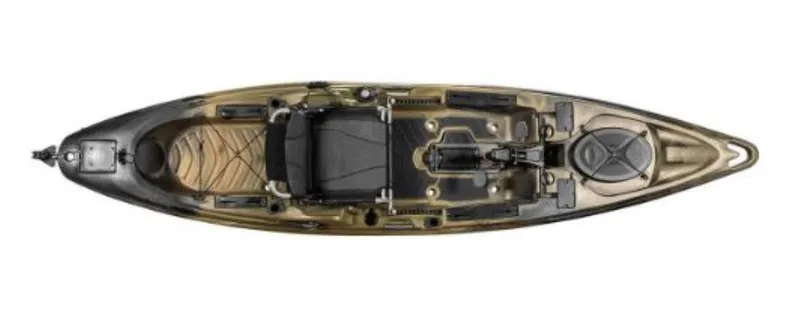 Slide: The Image of 2023 Old Town Sportsman Bigwater PDL 132 kayak, top view, featuring pedal drive system. - 8