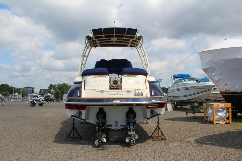 Slide: The Image of 2017 Chris-Craft Launch 36 boat on dry dock, rear view. - 3
