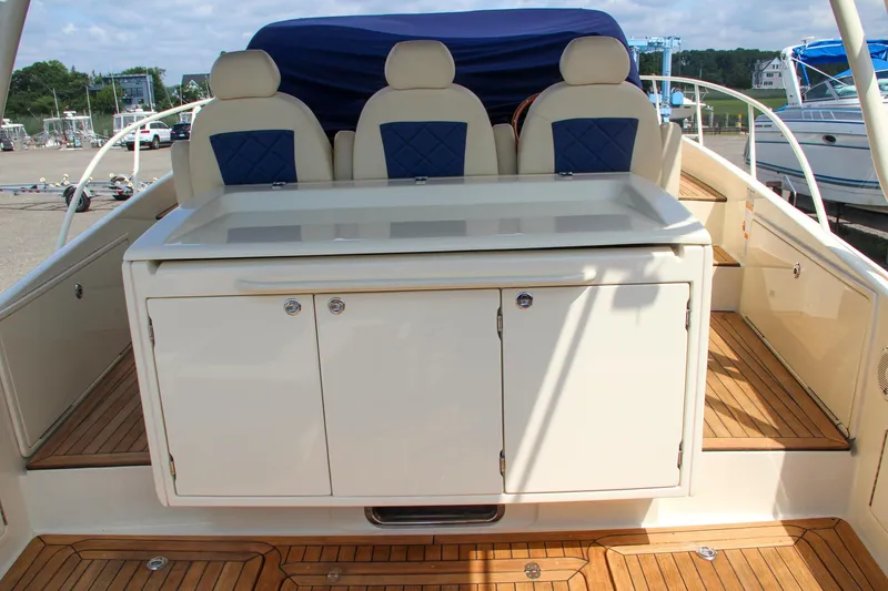 Slide: The Image of 2017 Chris-Craft Launch 36 boat interior with seating and storage compartments. - 42