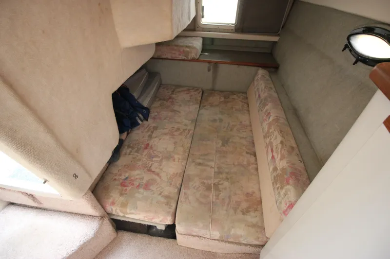 Slide: The Image of 1994 Bayliner 3055 Sunbridge cabin interior with floral upholstery. - 22