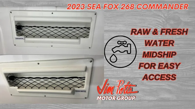 Slide: The Image of 2023 Sea Fox 268 Commander, raw and fresh water midship access, Jim Potts Motor Group. - 11